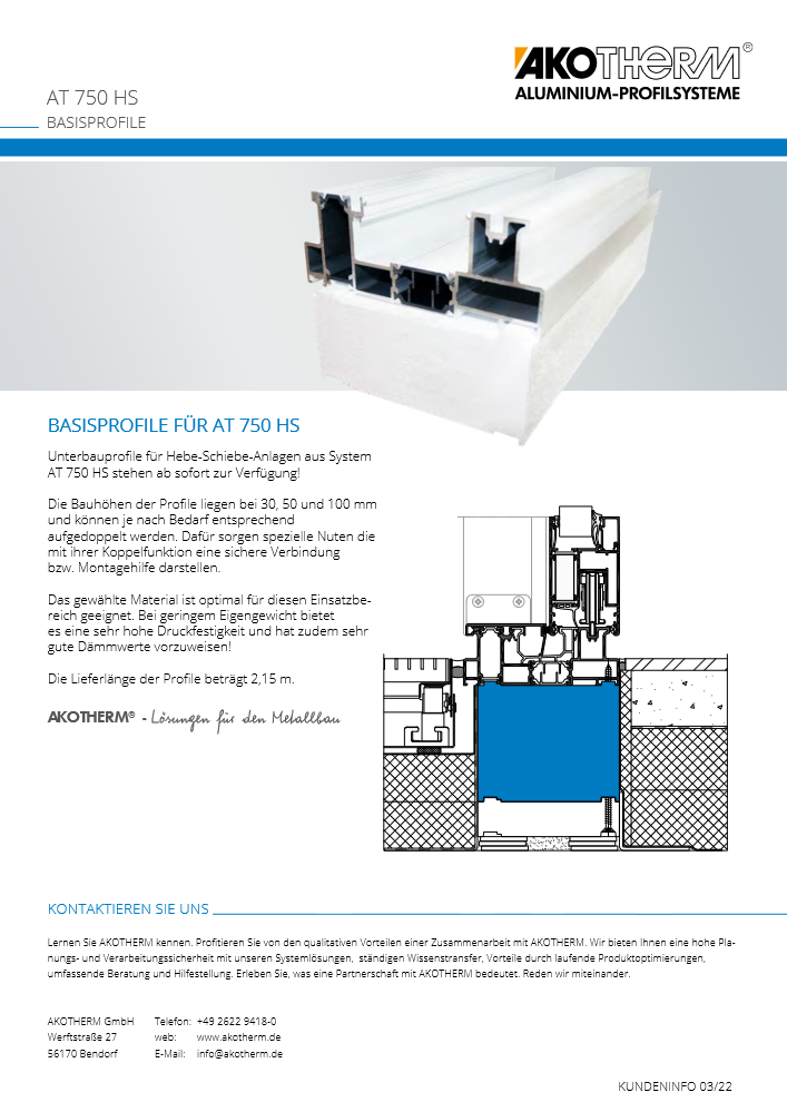 Customer Information Basic Profile AT 750 HS AKOTHERM Aluminium